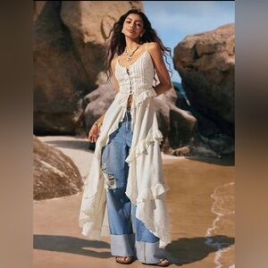 New Women’s Ruffle Tie Front Duster Boho Western Top